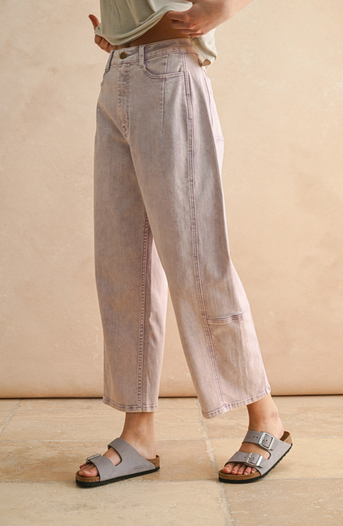 Washed Pink Barrel Pants with Elastic Waistband