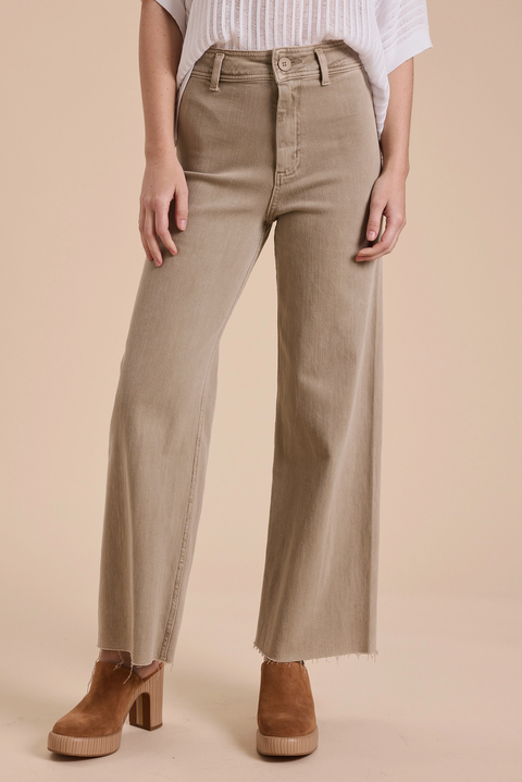 Straight Wide Leg cotton Pants-Brown