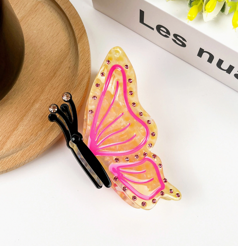 Pink/Yellow Cartoon Butterfly Hair Claw Clip