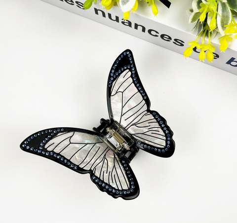 Bedazzled Black Butterfly Hair Claw Clip