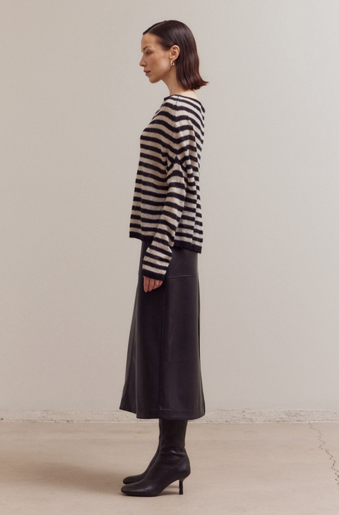 Off The Shoulder Striped Knit Lightweight Sweater