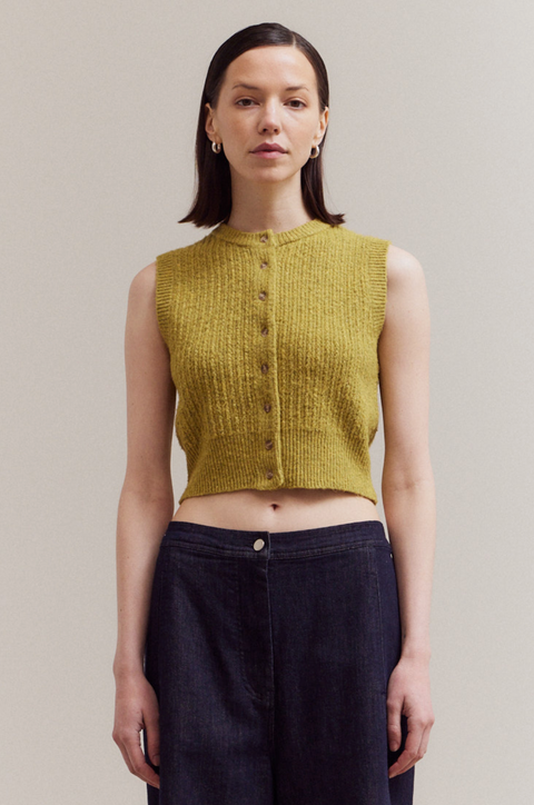 Fitted Button Up Sweater Vest Top