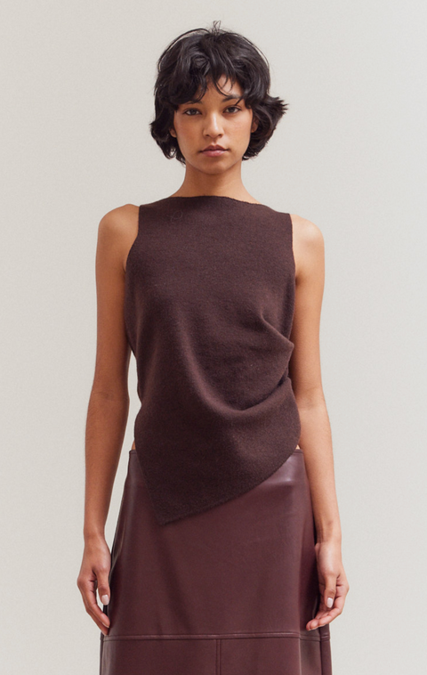 Asymmetrical Side Shirring  Knit Tank Top