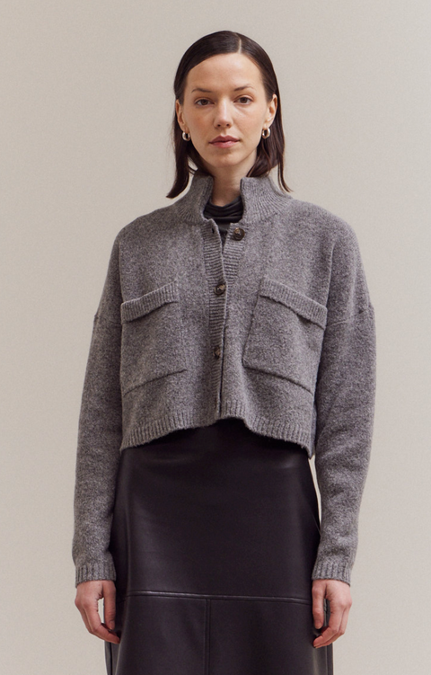 High Collar Cropped Knit Cardigan- Color Options
