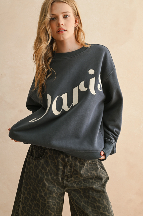 Paris Patch Front Crew Sweatshirt