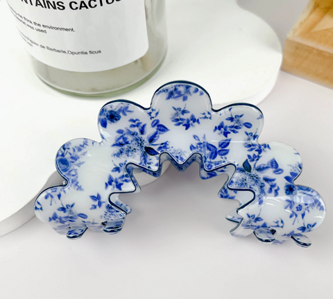 Blue Floral Wave Claw Clip