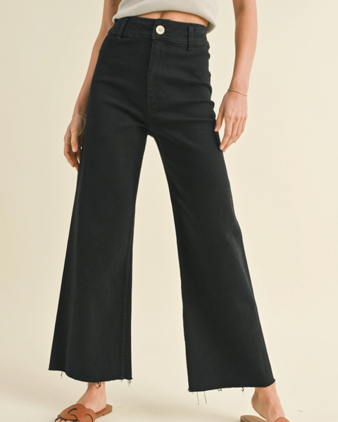Straight Wide Leg cotton Pants-Black