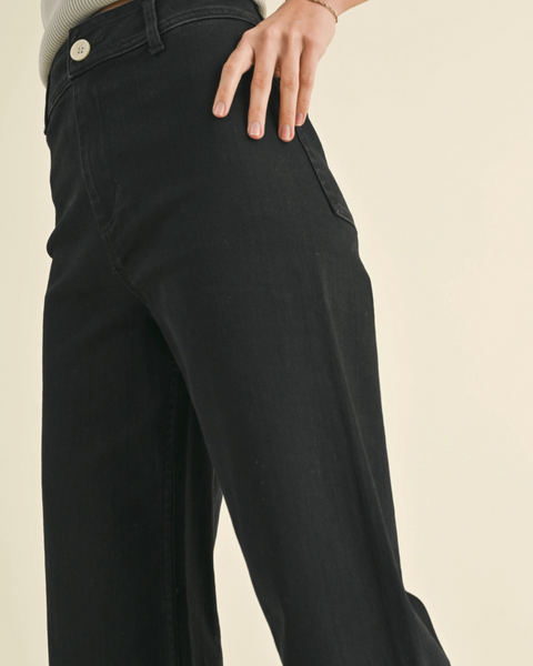 Straight Wide Leg cotton Pants-Black