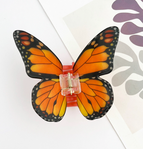 Orange Monarch Butterfly Hair Claw Clip