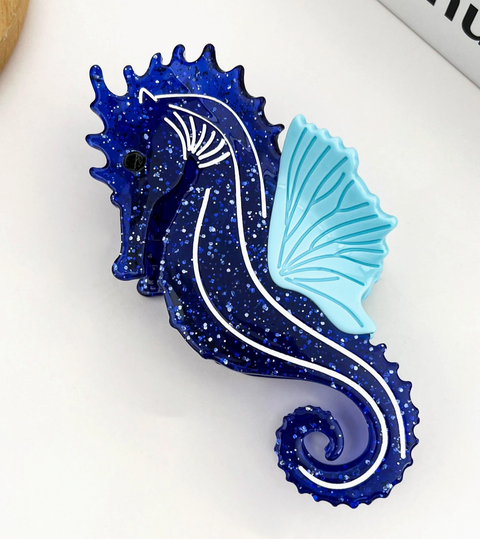 Blue Seahorse Hair Claw Clip