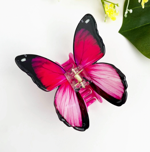 Black/Hot Pink Butterfly Hair Claw