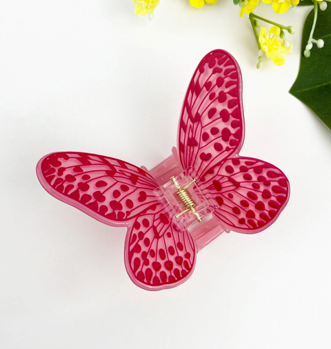Pink Spotted Butterfly Hair Claw Clip