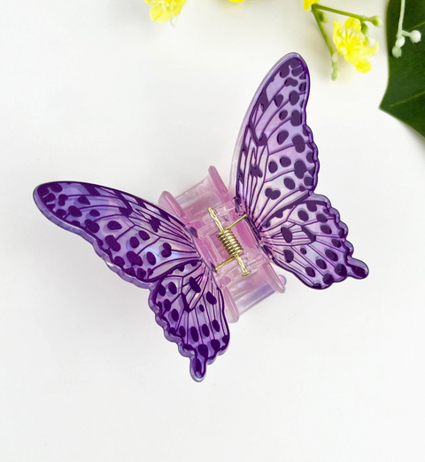 Purple Spotted Butterfly Hair Claw Clip