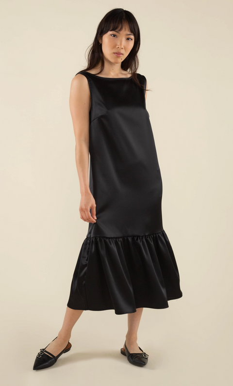 The Effie Boatneck Shift Satin Dress- Plus Size