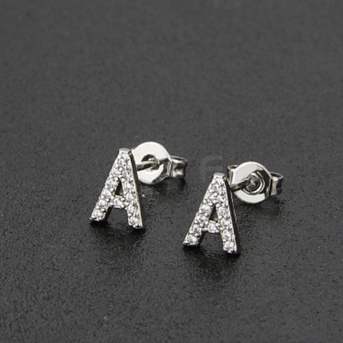 Cubic Zirconia Alphabet Stud Earrings- Silver