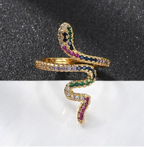 Cubic Zirconia Colorful Snake Ring
