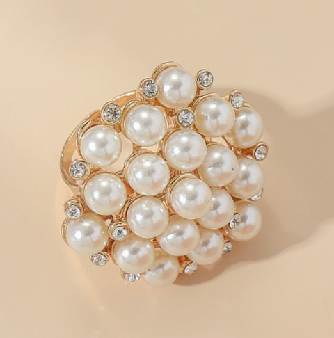 Flower Pearl Beaded Statement Ring