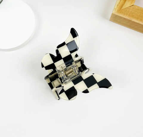 Checkered Butterfly Hair Claw Clip