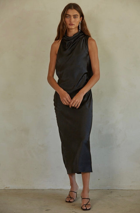 Satin Open Back Midi Dress