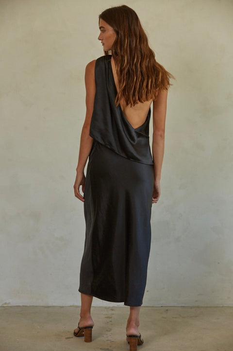 Satin Open Back Midi Dress