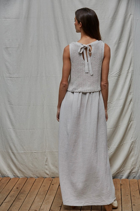 Knit Vest Overlay Sleeveless Midi Dress