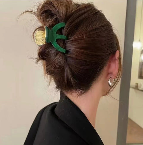 Green and Gold Simple Hair Claw Clip