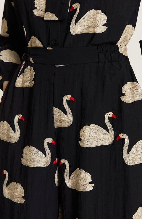 Swan Embroidery Culottes Pants
