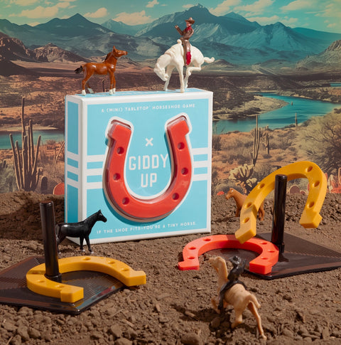 Coffee Table Games- Giddy Up Tabletop Horseshoes Game