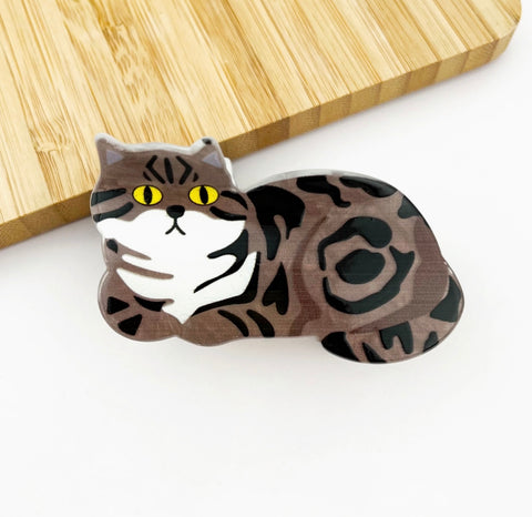 Black Tabby Cat Hair Claw Clip