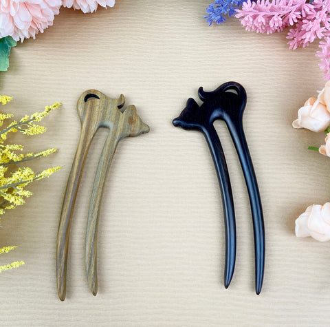 Wooden Cat Sandalwood Hair Pin-Options