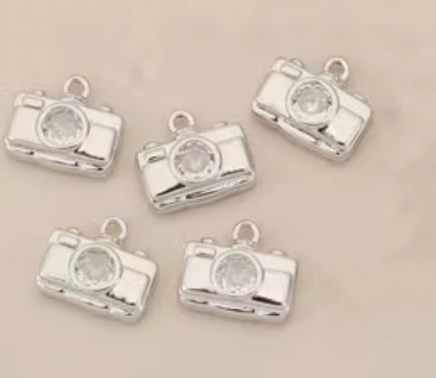 Camera Rhinestone Silver Charm
