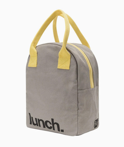 Zipper Lunch Bag - 'lunch' Grey / Yellow