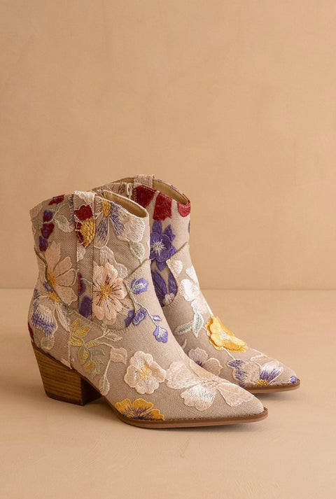 The Wanda | Taupe Floral Applique Western Boot