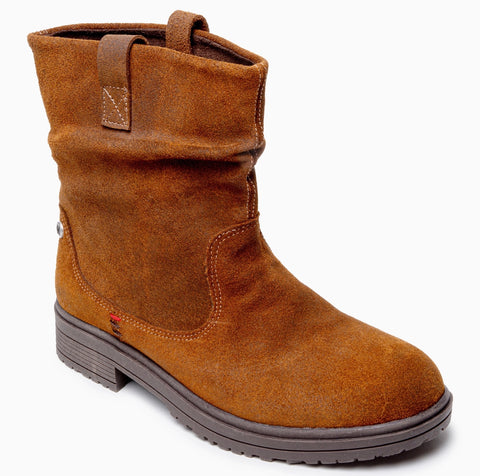 Minnetonka Women's Joli Suede Slip On Low Block Heel Boots