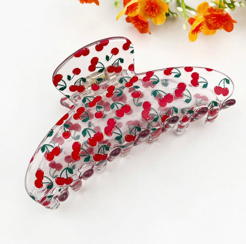 Transparent Cherry Hair Claw Clip