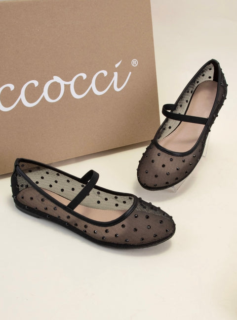 Rhinestone Embellished Mesh Mary Jane Flats