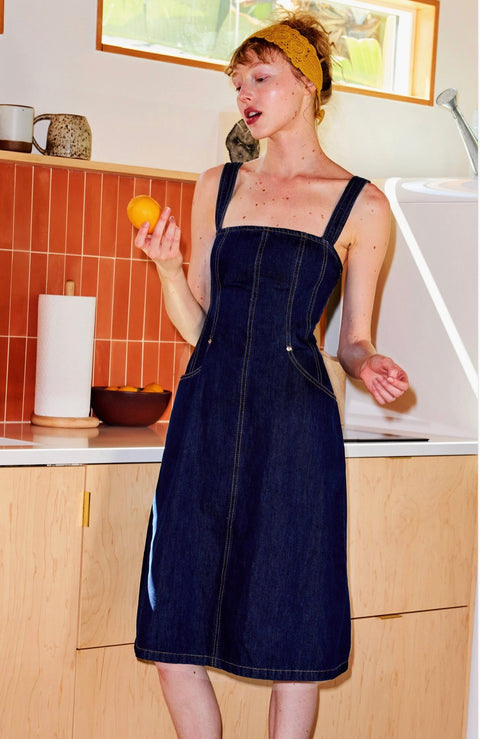 Denim Overall Midi Dress