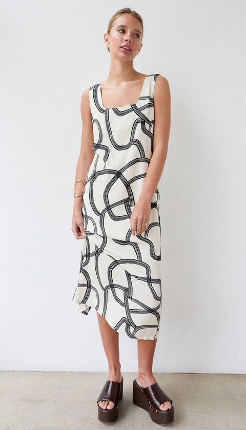 Relaxed Simple Square-Neck Brushstroke Dress