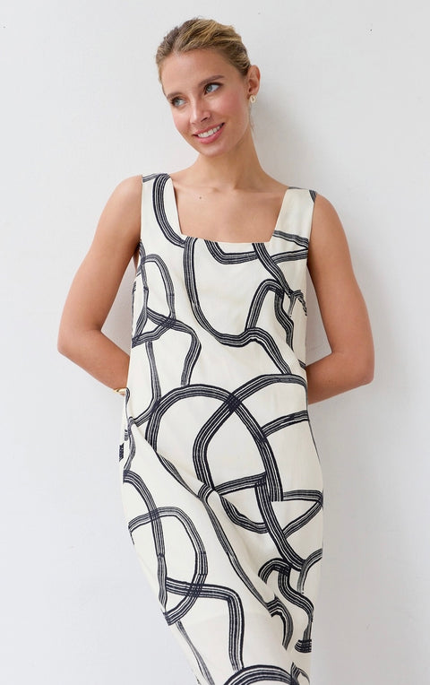 Relaxed Simple Square-Neck Brushstroke Dress