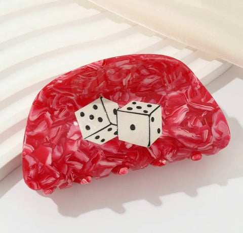 Simple Red Dice Hair Claw Clip