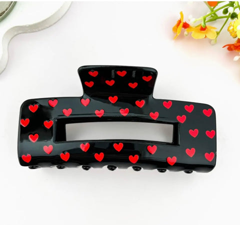 Valentine Hearts Simple Rectangular Hair Claw Clip -options