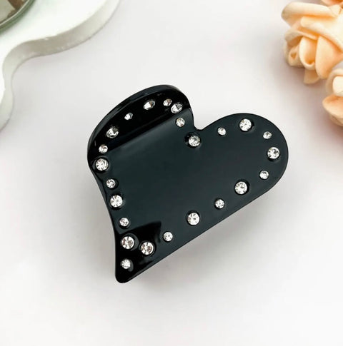 Black Rhinestone Heart Hair Claw Clip