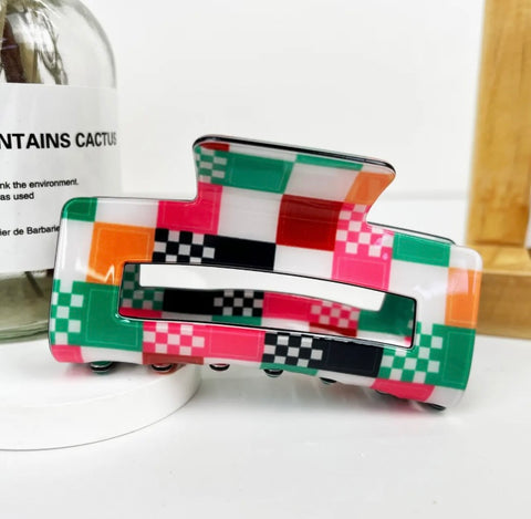 Simple Checkered Quilt Pattern Hair Claw Clip