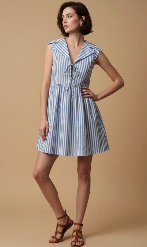 Striped Sailor Collar Mini Dress