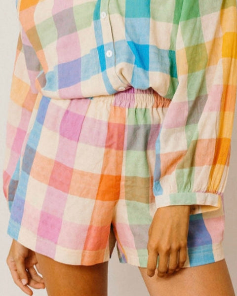 Rainbow Plaid Elastic Shorts