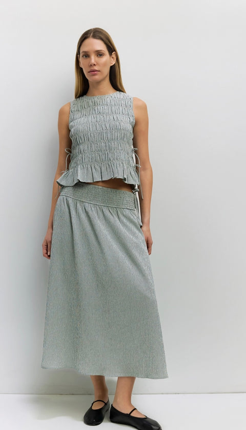 The Malorie Skirt - Smocked Waist Textured Midi Skirt