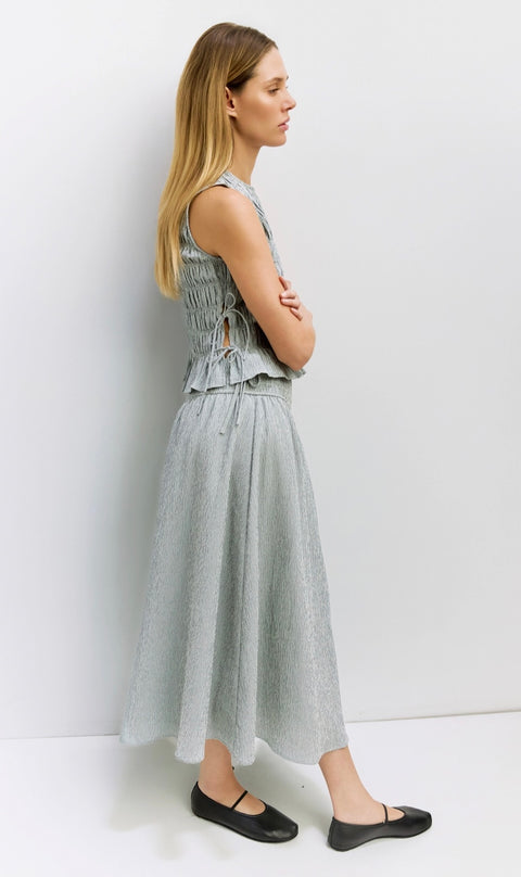 The Malorie Skirt - Smocked Waist Textured Midi Skirt
