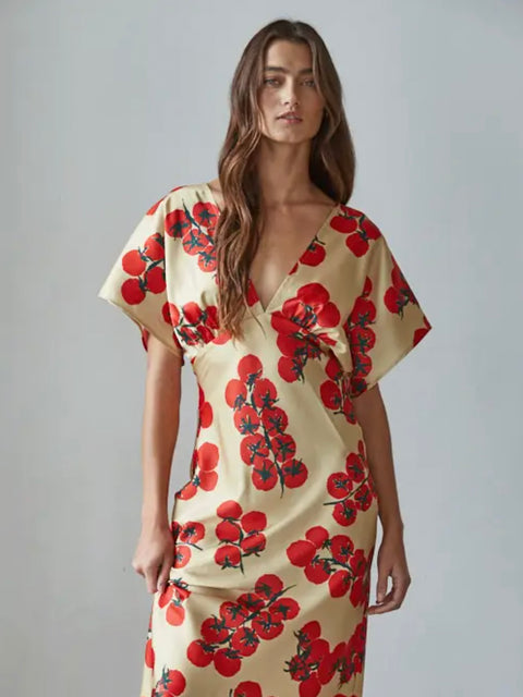 Woven Tomato Print Midi