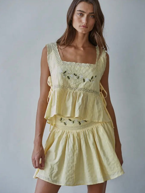 Embroidery Square Neck Top