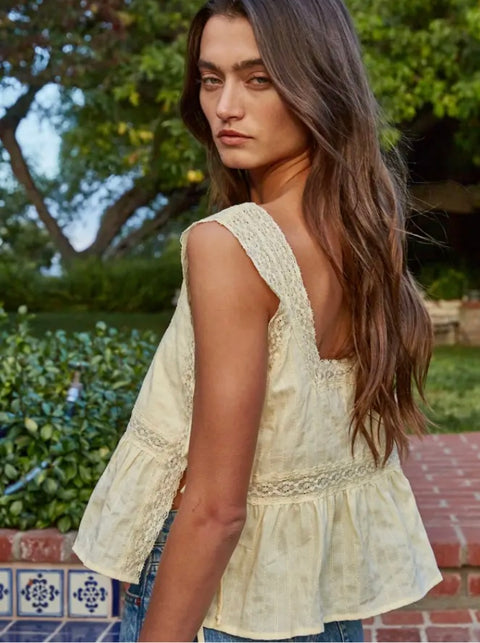 Embroidery Square Neck Top